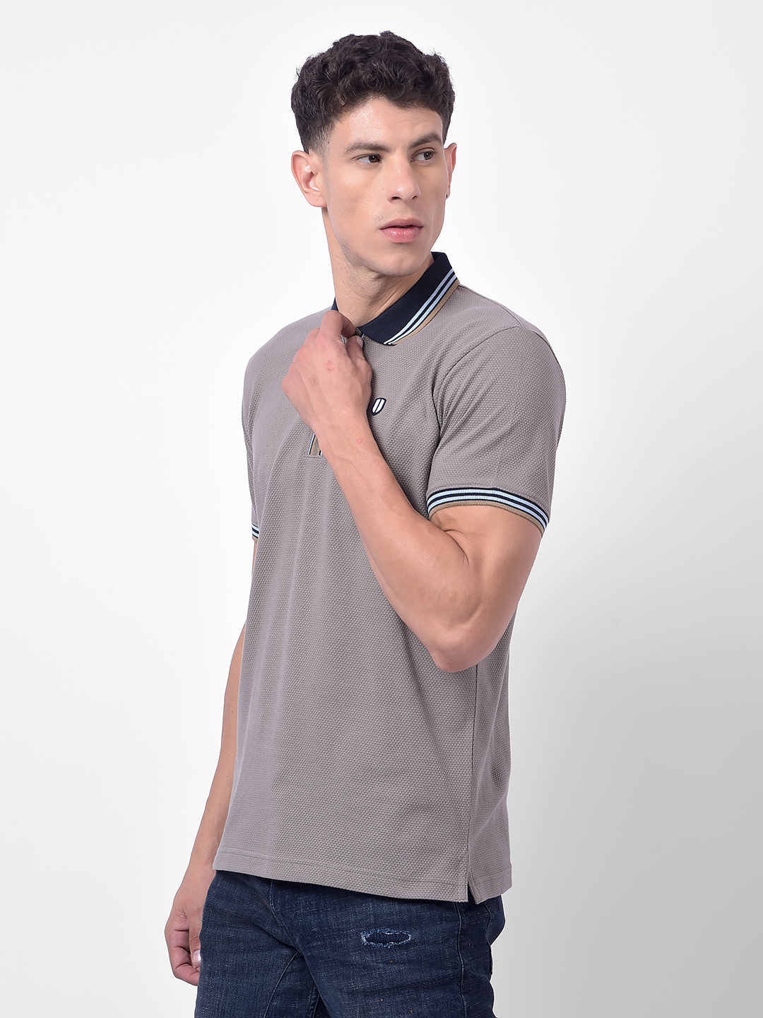 Numero Uno Men Grey Polo T-Shirt With Zip Neck